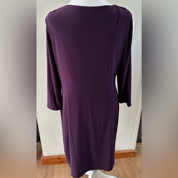 Ralph Lauren Lauren LRL Womens Size 14 Ruched Jersey Dress 3/4 Sleeve Purple - Picture 2 of 6